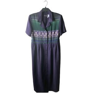Vintage M.H.M. Melissa Harper Dress 14 Maxi Short Sleeve Collared Button Belted